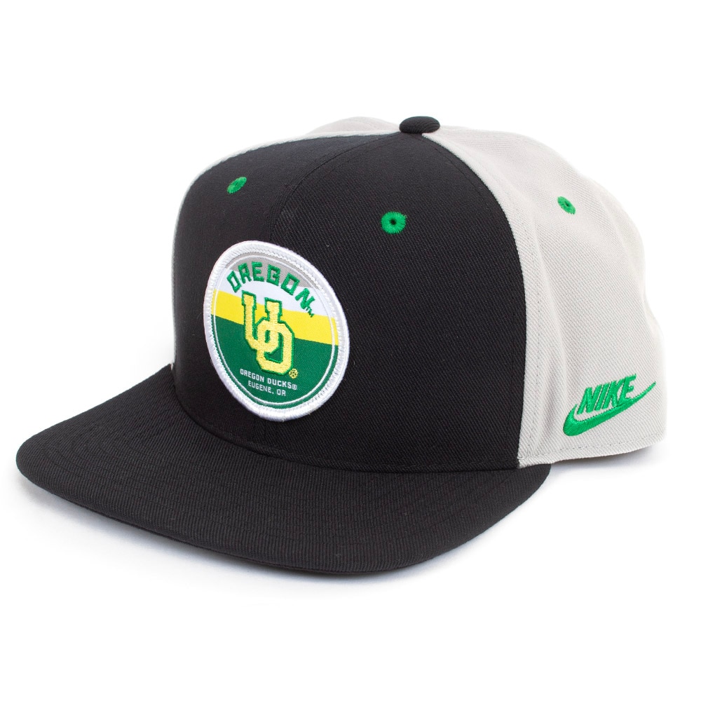 Arched Oregon, Nike, Black, Flatbill, Polyester, Accessories, Unisex, Pro, Snapback, Structured, Patch, Interlocking UO, Adjustable, Hat, 916395
